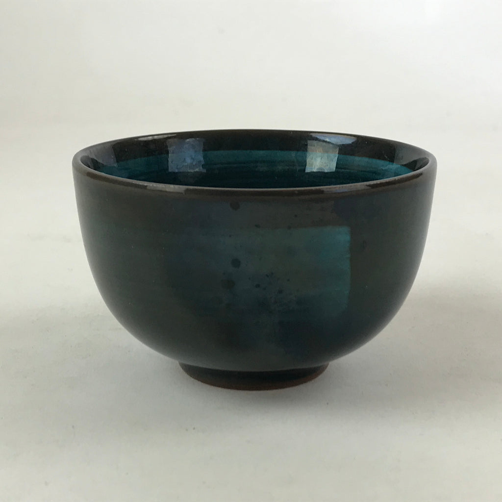 Japanese Ceramic Teacup Vtg Dark Brown Turquoise Mino Ware Yunomi Sencha TC399