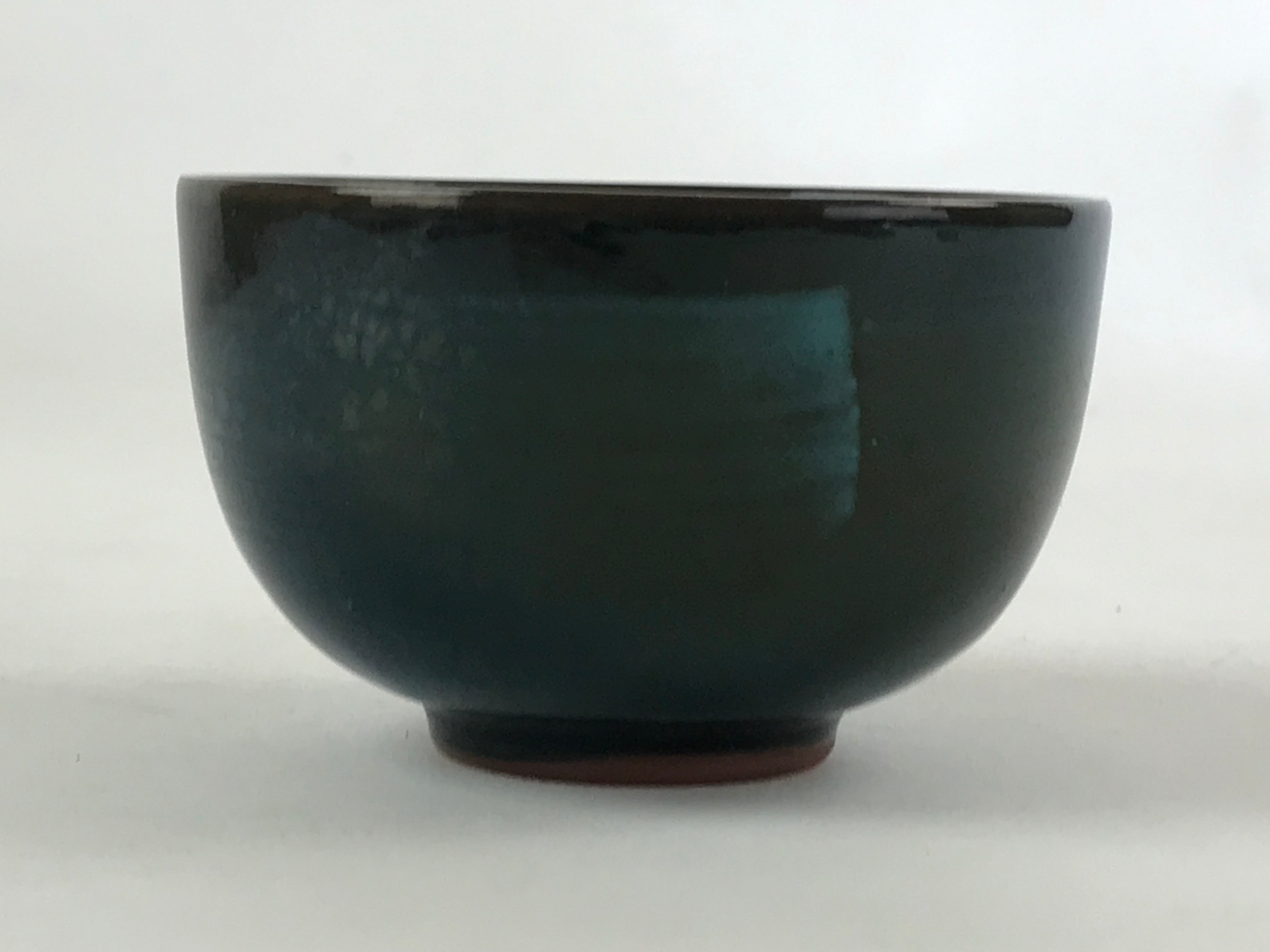 Japanese Ceramic Teacup Vtg Dark Brown Turquoise Mino Ware Yunomi Sencha TC400