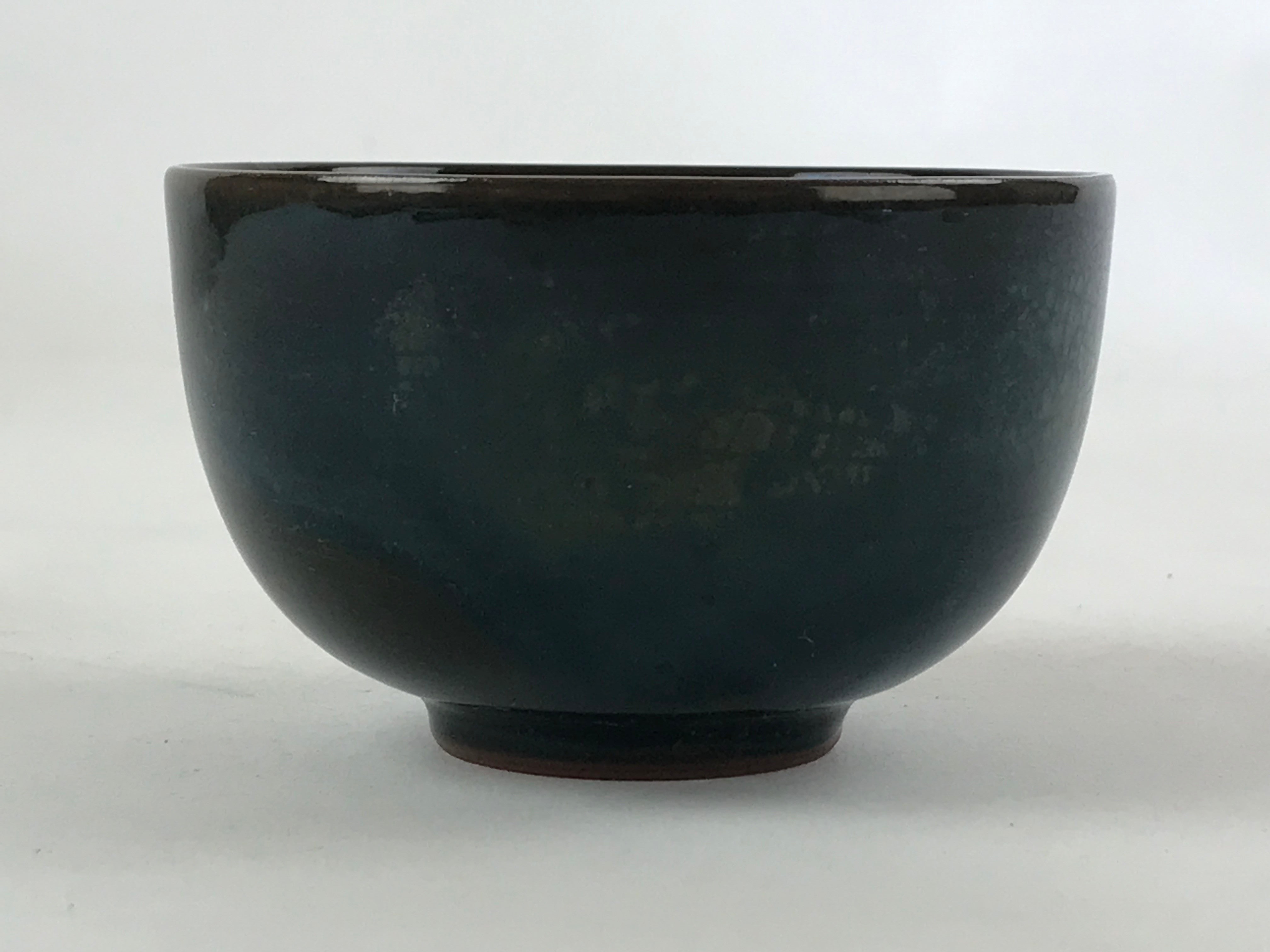 Japanese Ceramic Teacup Vtg Dark Brown Turquoise Mino Ware Yunomi Sencha TC400