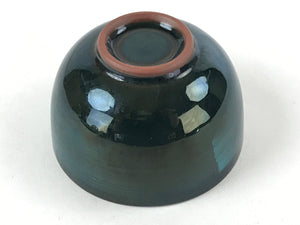 Japanese Ceramic Teacup Vtg Dark Brown Turquoise Mino Ware Yunomi Sencha TC400