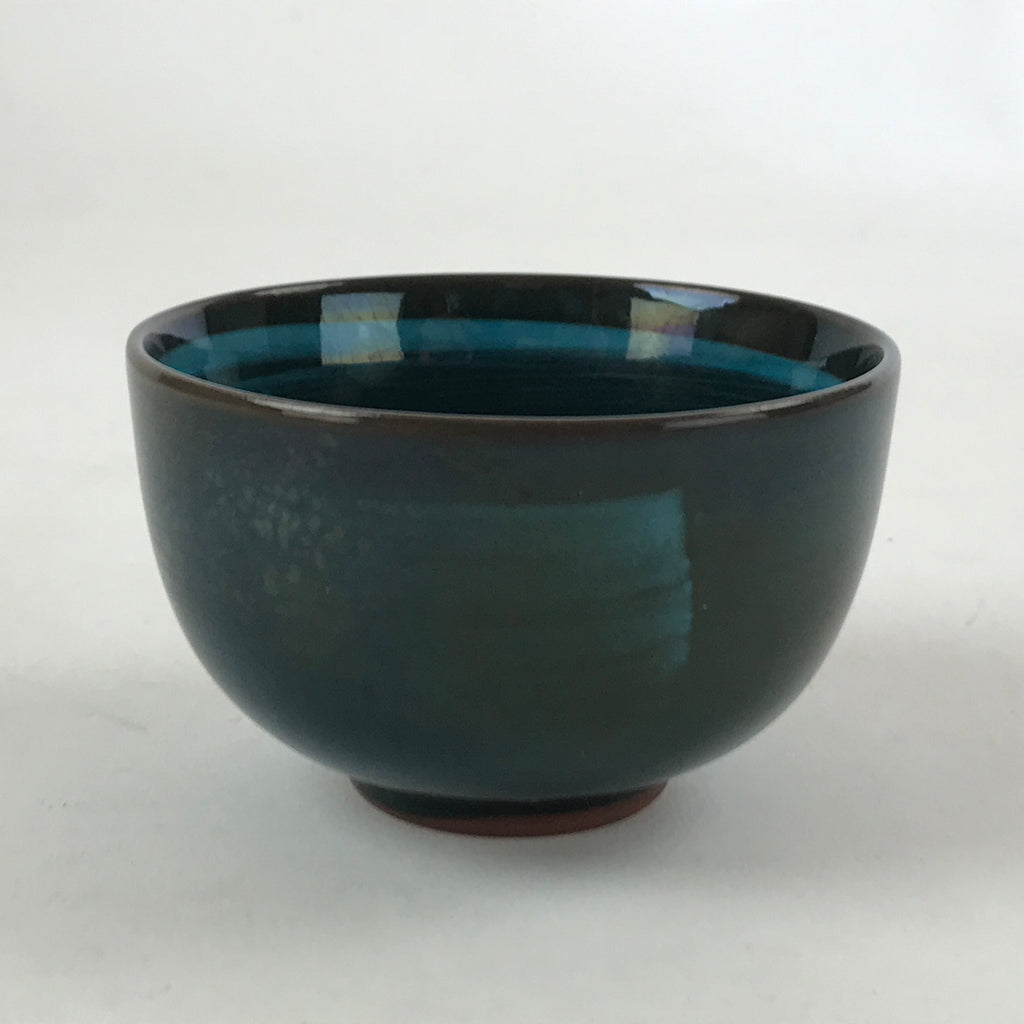 Japanese Ceramic Teacup Vtg Dark Brown Turquoise Mino Ware Yunomi Sencha TC400
