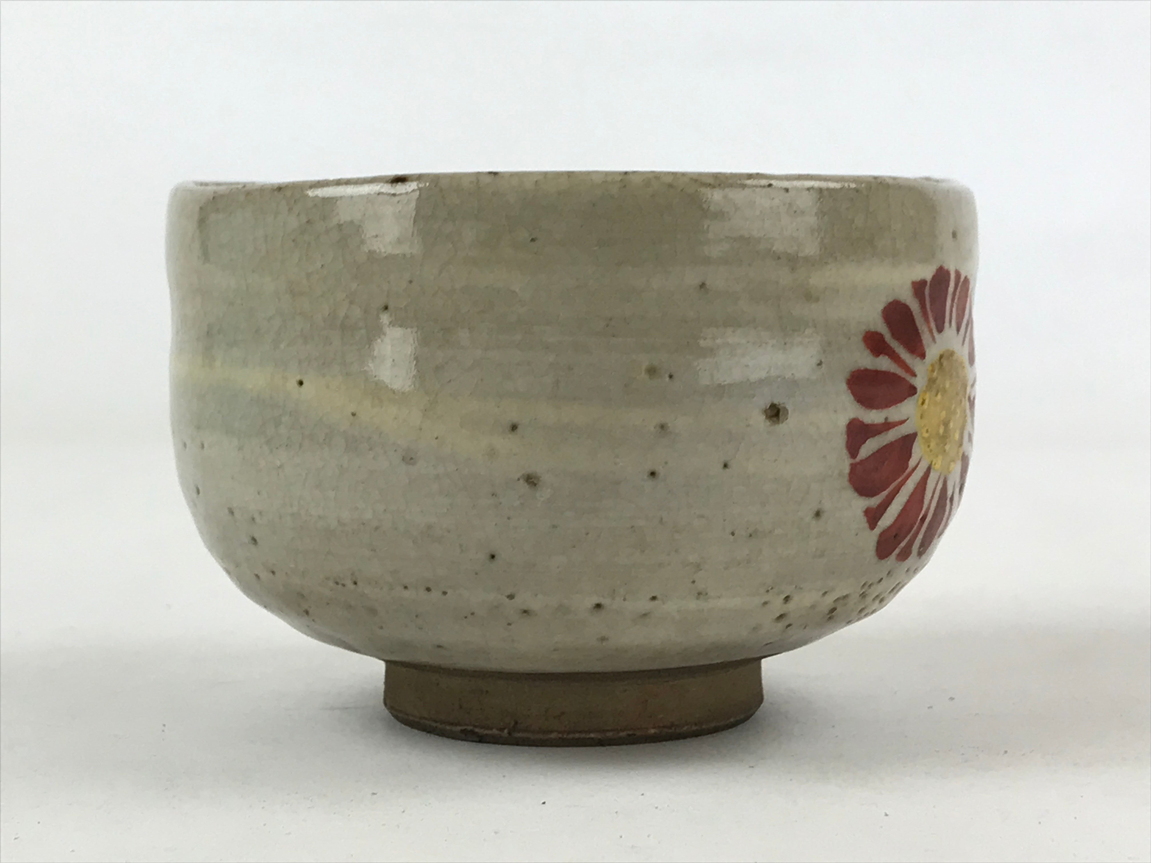 Japanese Ceramic Teacup Vtg Flower Design Gray Brown Pottery Yunomi TC382