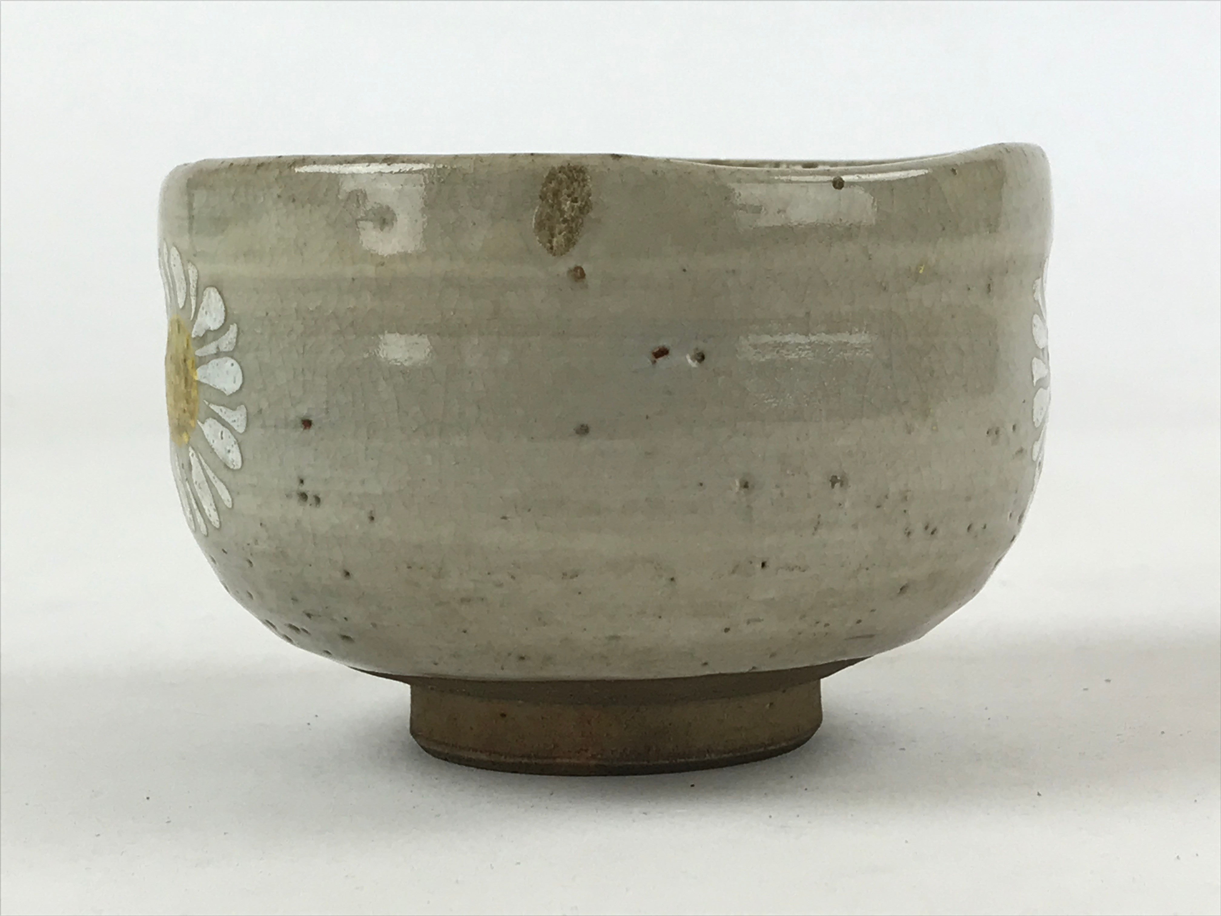 Japanese Ceramic Teacup Vtg Flower Design Gray Brown Pottery Yunomi TC382