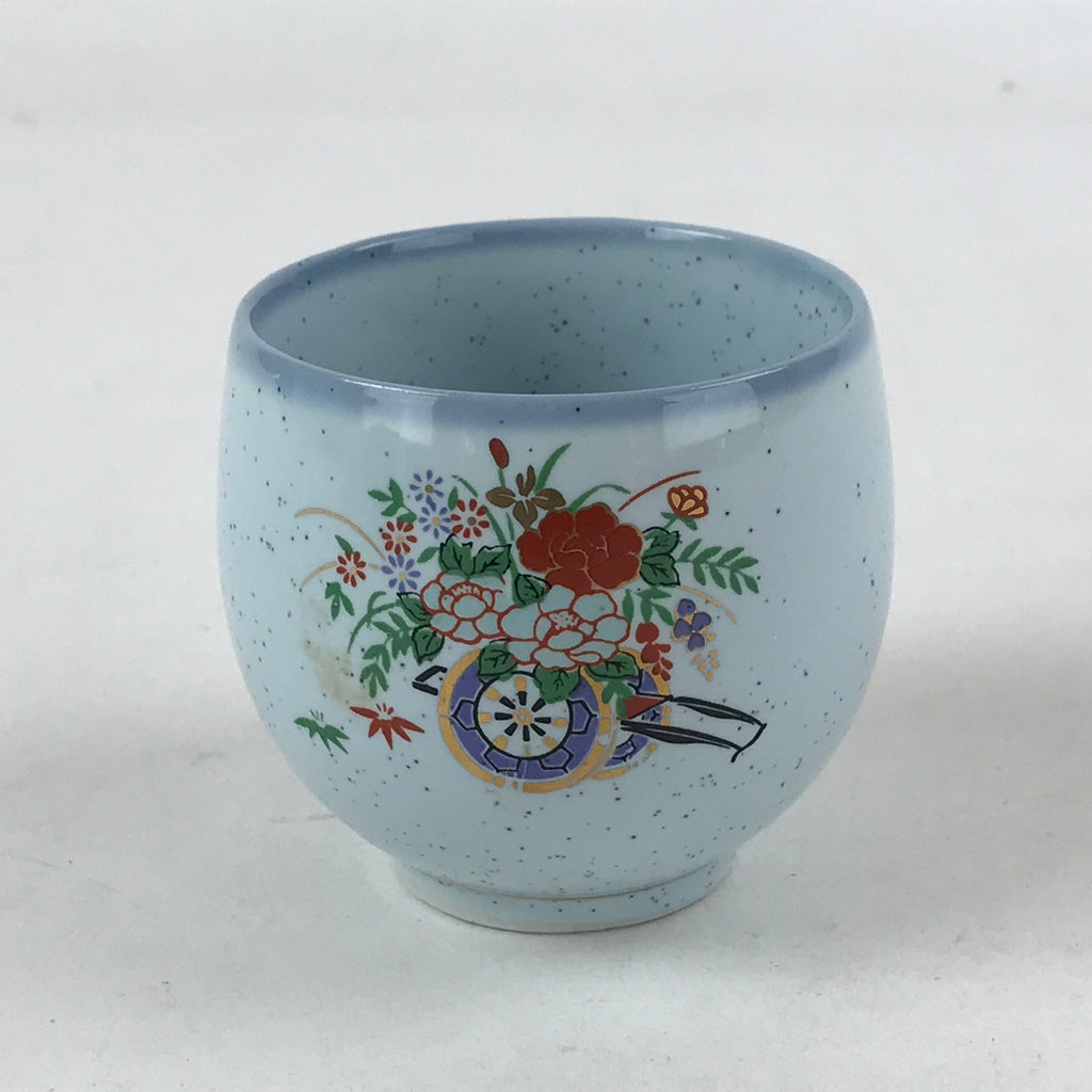 Japanese Ceramic Teacup Vtg Flower Design Kutani Ware Pottery Yunomi TC389