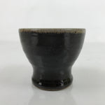 Japanese Ceramic Teacup Vtg Footed Black Gray Yakimono Yunomi Sencha TC475