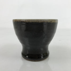 Japanese Ceramic Teacup Vtg Footed Black Gray Yakimono Yunomi Sencha TC475