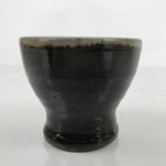 Japanese Ceramic Teacup Vtg Footed Black Gray Yakimono Yunomi Sencha TC475