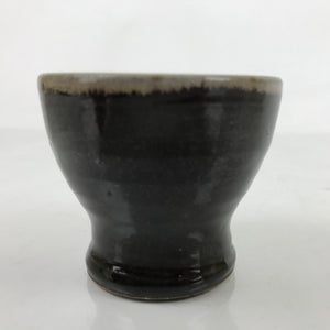 Japanese Ceramic Teacup Vtg Footed Black Gray Yakimono Yunomi Sencha TC475