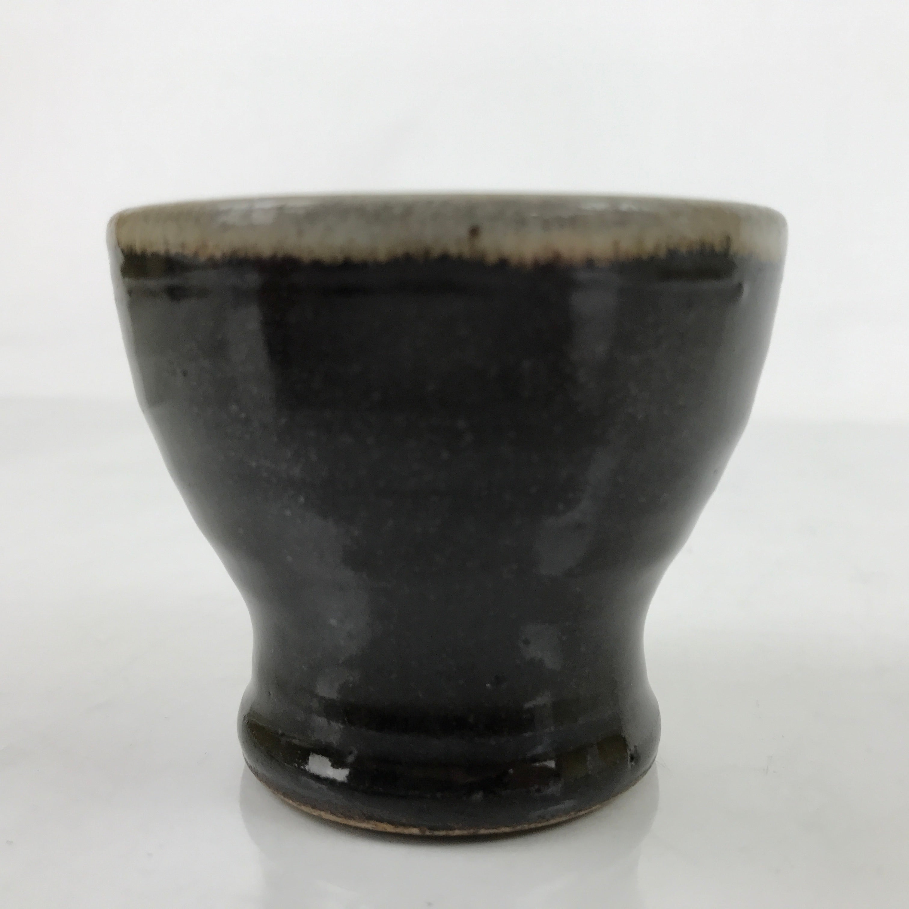 Japanese Ceramic Teacup Vtg Footed Black Gray Yakimono Yunomi Sencha TC475