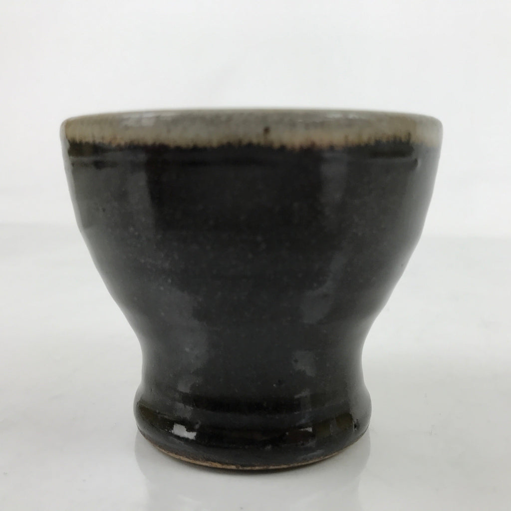 Japanese Ceramic Teacup Vtg Footed Black Gray Yakimono Yunomi Sencha TC475