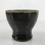 Japanese Ceramic Teacup Vtg Footed Black Gray Yakimono Yunomi Sencha TC475