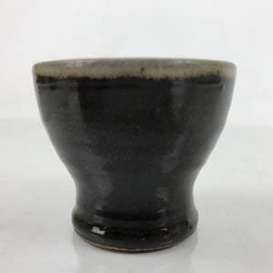 Japanese Ceramic Teacup Vtg Footed Black Gray Yakimono Yunomi Sencha TC475