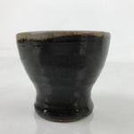 Japanese Ceramic Teacup Vtg Footed Black Gray Yakimono Yunomi Sencha TC475