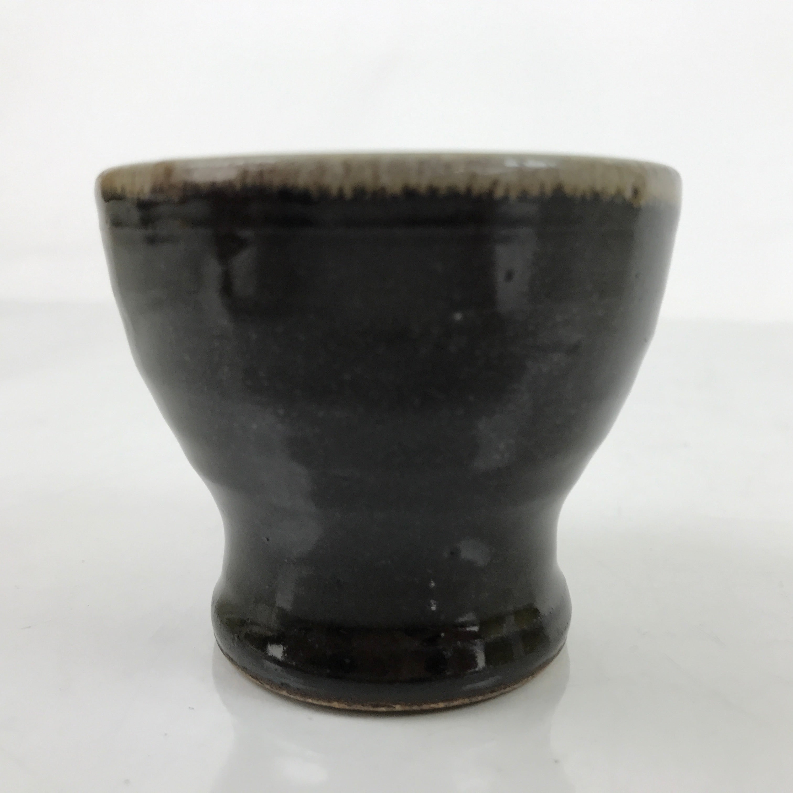 Japanese Ceramic Teacup Vtg Footed Black Gray Yakimono Yunomi Sencha TC475