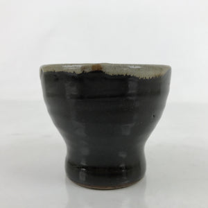 Japanese Ceramic Teacup Vtg Footed Black Gray Yakimono Yunomi Sencha TC476