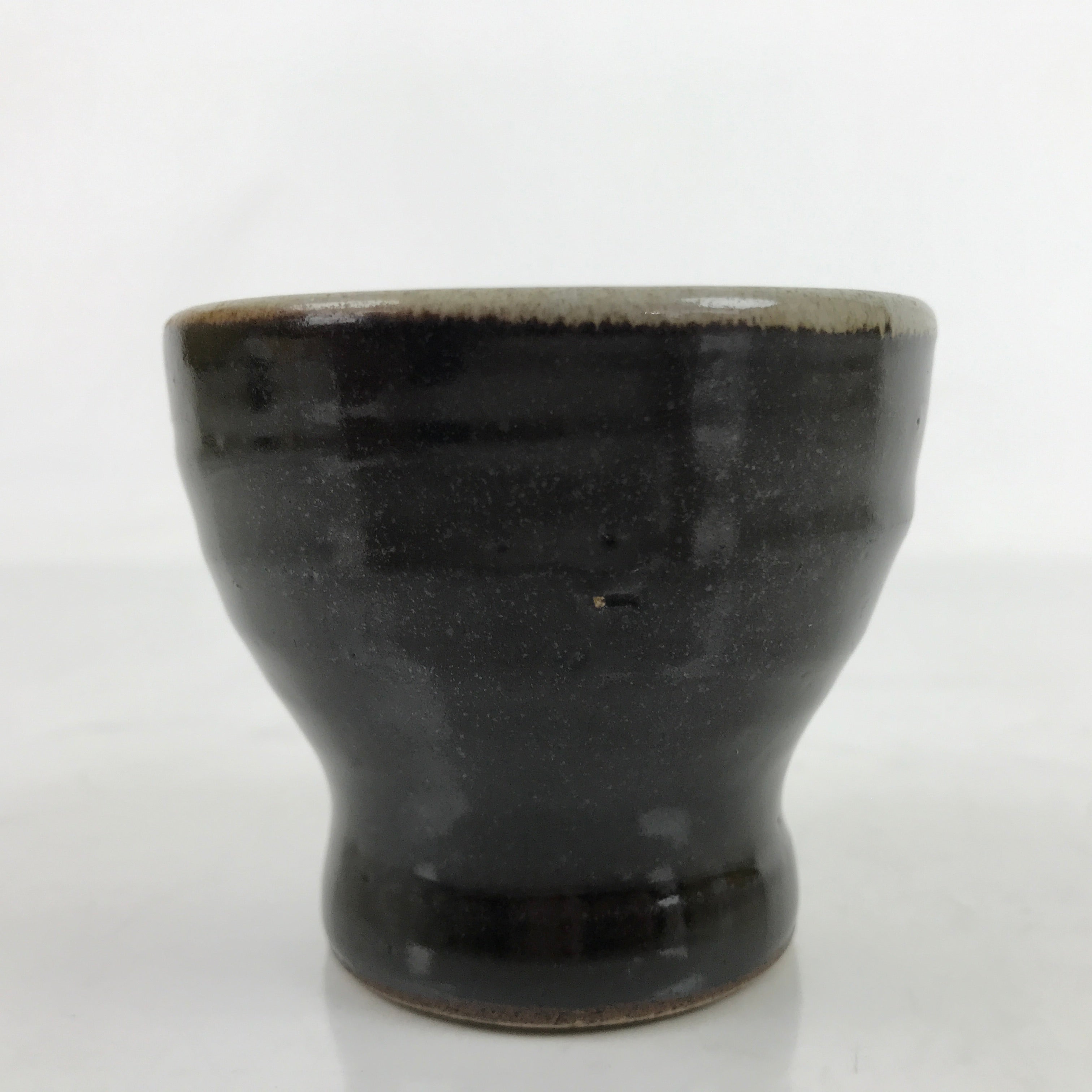 Japanese Ceramic Teacup Vtg Footed Black Gray Yakimono Yunomi Sencha TC476