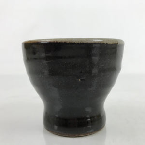 Japanese Ceramic Teacup Vtg Footed Black Gray Yakimono Yunomi Sencha TC476