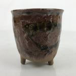 Japanese Ceramic Teacup Vtg Footed Rustic Brown Gray Yakimono Yunomi TC473