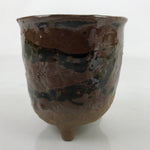 Japanese Ceramic Teacup Vtg Footed Rustic Brown Gray Yakimono Yunomi TC473