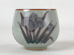 Japanese Ceramic Teacup Vtg Iris Flower Crackle Glaze White Yunomi Sencha TC401