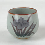 Japanese Ceramic Teacup Vtg Iris Flower Crackle Glaze White Yunomi Sencha TC401