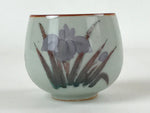 Japanese Ceramic Teacup Vtg Iris Flower Crackle Glaze White Yunomi Sencha TC402