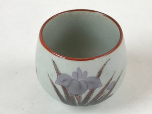 Japanese Ceramic Teacup Vtg Iris Flower Crackle Glaze White Yunomi Sencha TC402