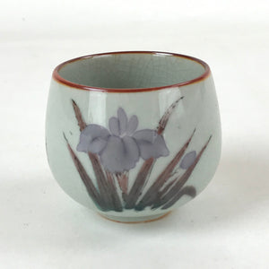 Japanese Ceramic Teacup Vtg Iris Flower Crackle Glaze White Yunomi Sencha TC402