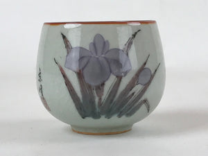 Japanese Ceramic Teacup Vtg Iris Flower Crackle Glaze White Yunomi Sencha TC403