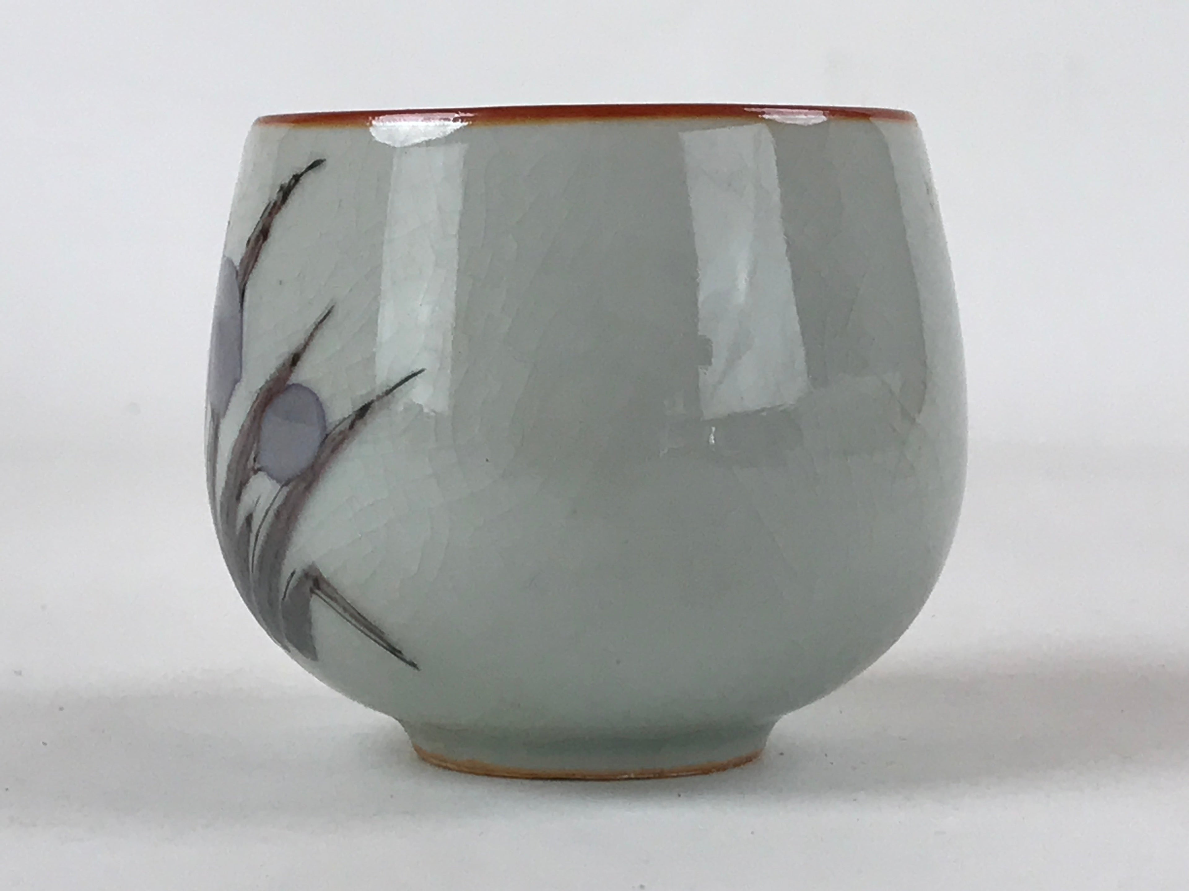 Japanese Ceramic Teacup Vtg Iris Flower Crackle Glaze White Yunomi Sencha TC403