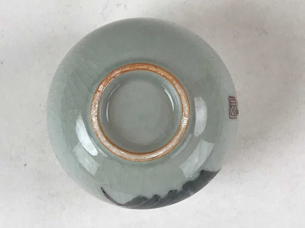 Japanese Ceramic Teacup Vtg Iris Flower Crackle Glaze White Yunomi Sencha TC403