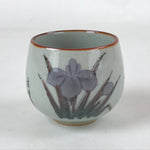 Japanese Ceramic Teacup Vtg Iris Flower Crackle Glaze White Yunomi Sencha TC403