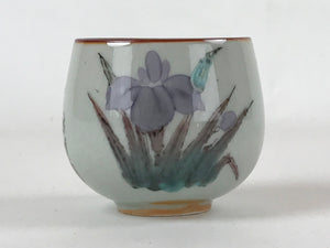 Japanese Ceramic Teacup Vtg Iris Flower Crackle Glaze White Yunomi Sencha TC404