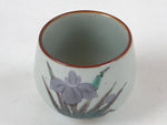 Japanese Ceramic Teacup Vtg Iris Flower Crackle Glaze White Yunomi Sencha TC404