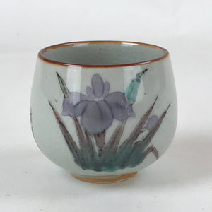 Japanese Ceramic Teacup Vtg Iris Flower Crackle Glaze White Yunomi Sencha TC404