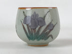 Japanese Ceramic Teacup Vtg Iris Flower Crackle Glaze White Yunomi Sencha TC405