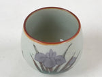 Japanese Ceramic Teacup Vtg Iris Flower Crackle Glaze White Yunomi Sencha TC405