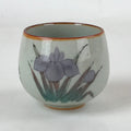 Japanese Ceramic Teacup Vtg Iris Flower Crackle Glaze White Yunomi Sencha TC405