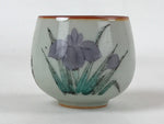 Japanese Ceramic Teacup Vtg Iris Flower Crackle Glaze White Yunomi Sencha TC406