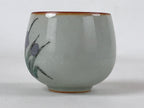 Japanese Ceramic Teacup Vtg Iris Flower Crackle Glaze White Yunomi Sencha TC406