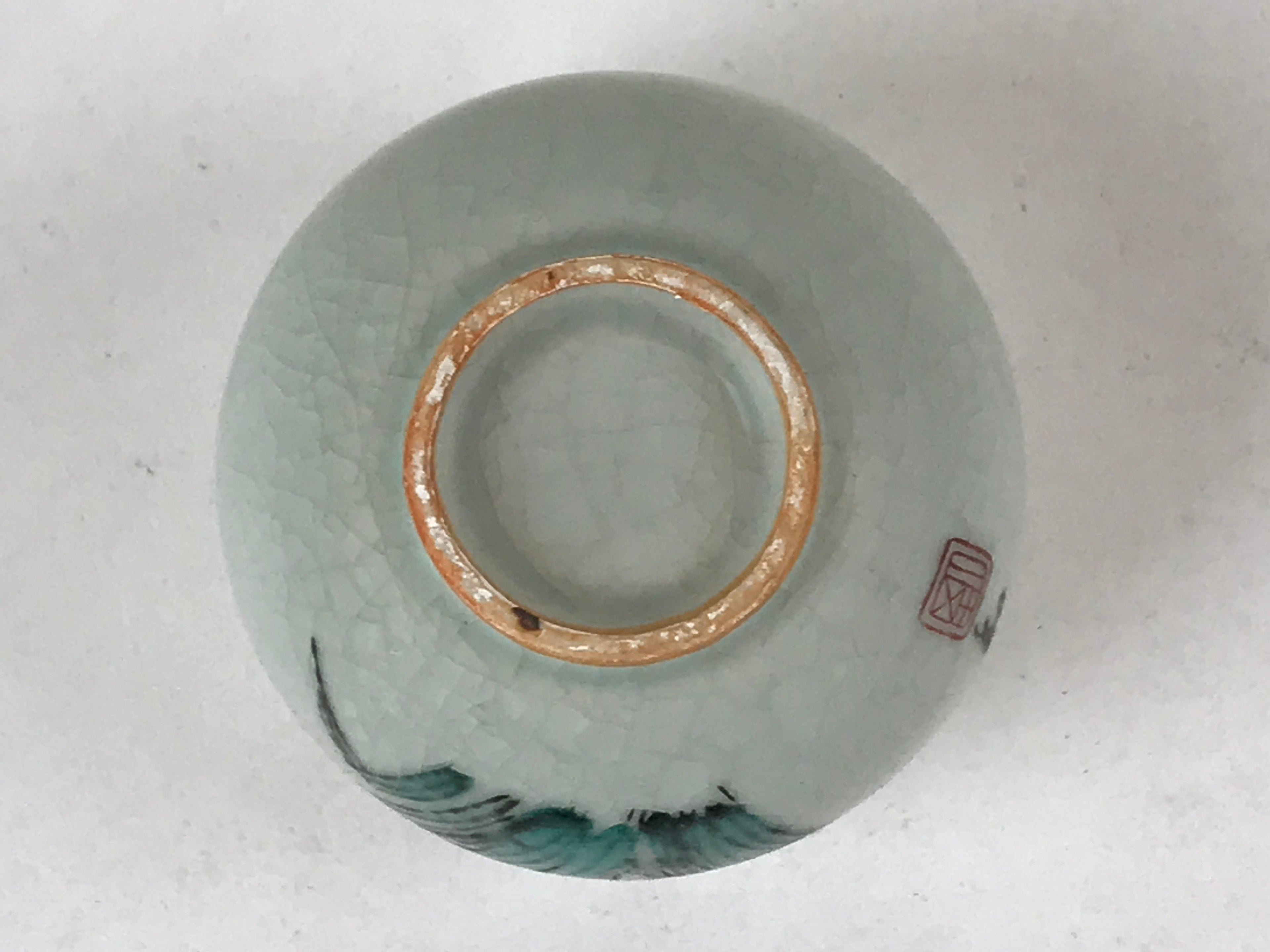Japanese Ceramic Teacup Vtg Iris Flower Crackle Glaze White Yunomi Sencha TC406