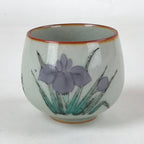 Japanese Ceramic Teacup Vtg Iris Flower Crackle Glaze White Yunomi Sencha TC406