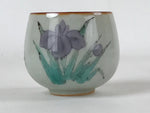 Japanese Ceramic Teacup Vtg Iris Flower Crackle Glaze White Yunomi Sencha TC410