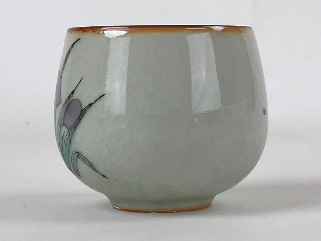 Japanese Ceramic Teacup Vtg Iris Flower Crackle Glaze White Yunomi Sencha TC411