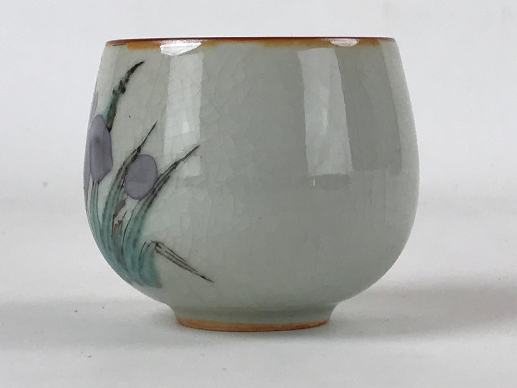 Japanese Ceramic Teacup Vtg Iris Flower Crackle Glaze White Yunomi Sencha TC412