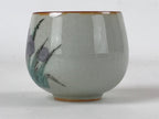 Japanese Ceramic Teacup Vtg Iris Flower Crackle Glaze White Yunomi Sencha TC412