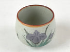 Japanese Ceramic Teacup Vtg Iris Flower Crackle Glaze White Yunomi Sencha TC413
