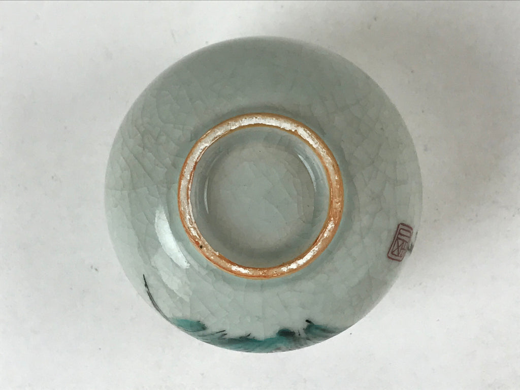 Japanese Ceramic Teacup Vtg Iris Flower Crackle Glaze White Yunomi Sencha TC413