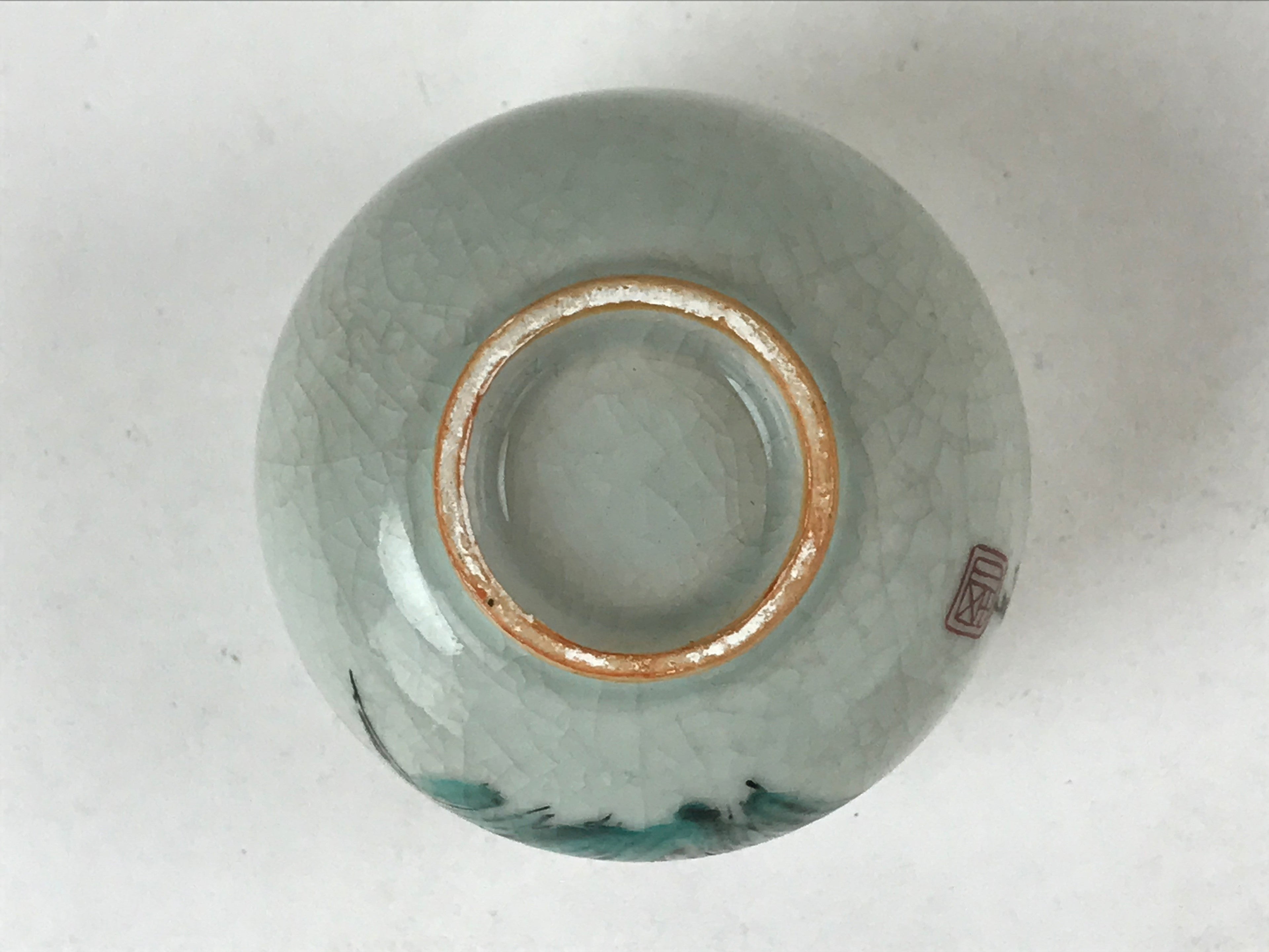 Japanese Ceramic Teacup Vtg Iris Flower Crackle Glaze White Yunomi Sencha TC413