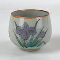 Japanese Ceramic Teacup Vtg Iris Flower Crackle Glaze White Yunomi Sencha TC413